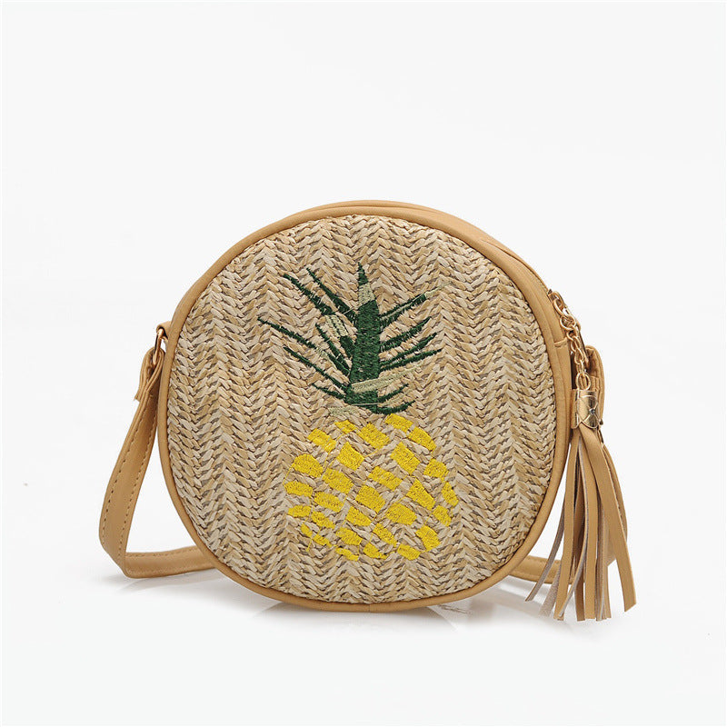 VINTAVIDA Straw Woven Bag - Embroidery Leaf