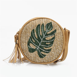 VINTAVIDA Straw Woven Bag - Embroidery Leaf